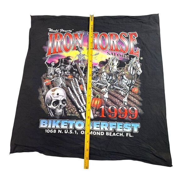 Vintage 1999 Iron Horse Saloon Biketoberfest Bandana Biker Skeleton Pumpkin - Picture 5 of 7